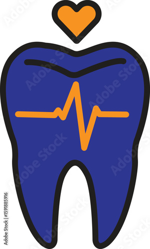 Tooth with heart icon representing dental wellness, oral hygiene care or healthy smile with transparent background