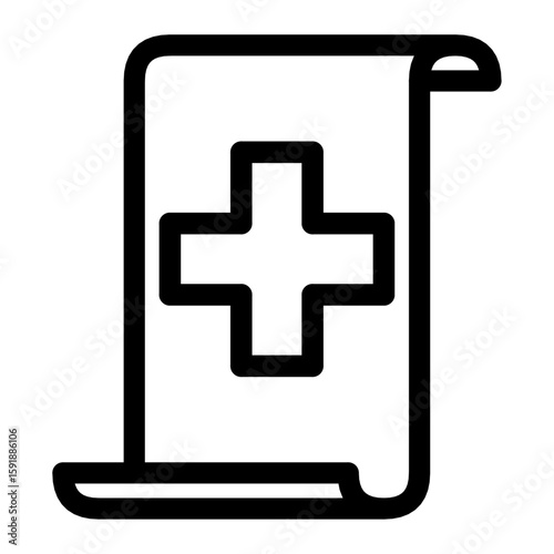 vector icon of a health document or medical paper with cross symbol, representing healthcare file, medical record, or prescription form, suitable for UI and digital use