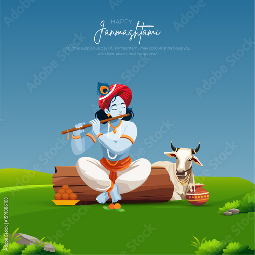 Happy Khrishna Janmashtami and dahi handi Hindu festival of happy shree lord krishna god born with janmashtami text and gradient background. abstract vector illustration design.