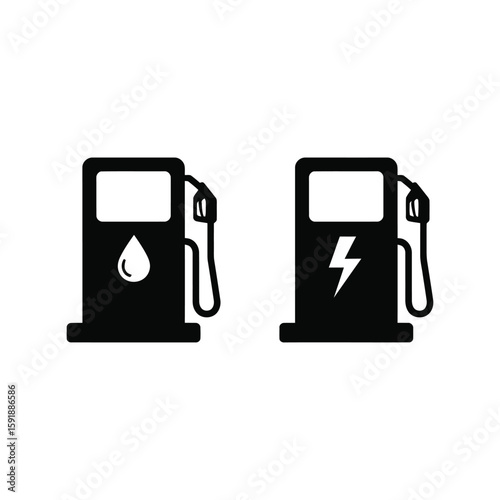 Dual Fuel Stations: Gas Pump and EV Charger Icons, Energy and Transportation