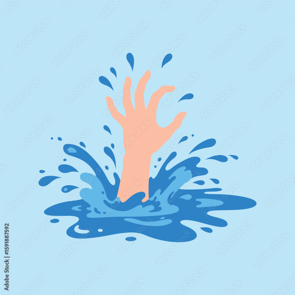Obraz premium Drowning Hand in Water: Emergency and Help Needed Concept Vector