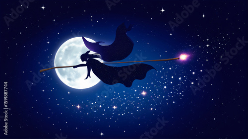 the illustration presents two figures silhouetted against a luminous f