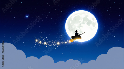 in a vibrant and twinkling night sky, a shadowy figure soars across th