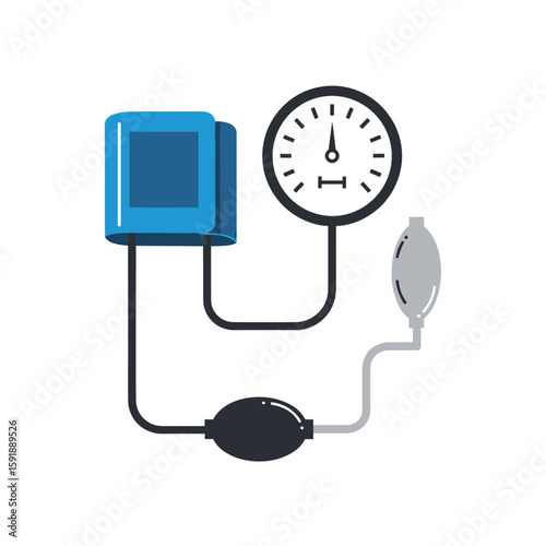 Blood pressure monitoring device featuring a gauge cuff and air bulb for measuring vital signs health check and medical instrument illustration