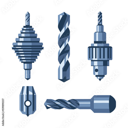 Collection of various metal drilling tools and bits for precision engineering and construction projects