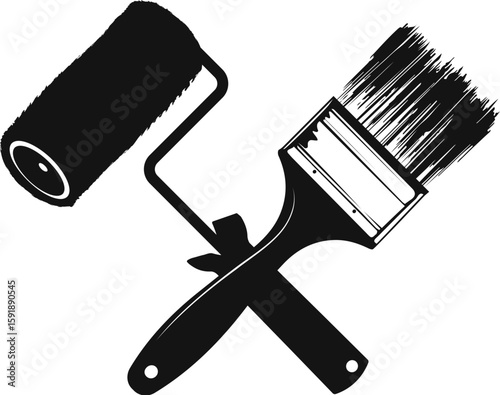 Paint roller and paint brush black symbol for painting