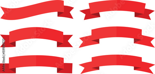 Six red banner ribbons offer versatile graphic elements for projects