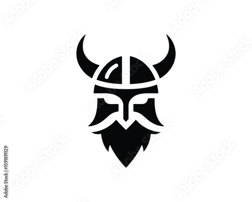 Fierce Viking Warrior Helmet Black Silhouette Logo Design
