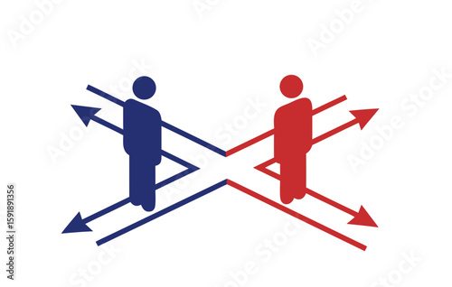 A symbol of complete breakup and irreconcilability. Two figures stand at a fork in the road, their paths diverging in opposite directions, representing the impossibility of continuing on the same path