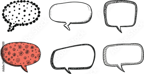 Vector art of collection of hand drawn speech bubbles and frames with various designs isolated on transparent background