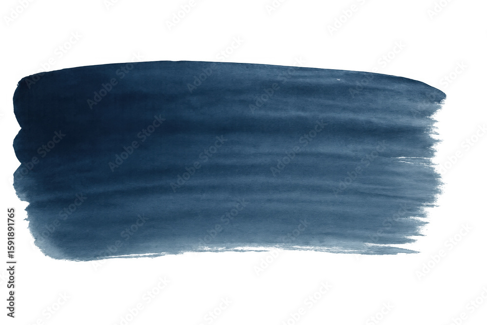 Fototapeta premium Dark blue watercolor brush stroke revealing rich painterly textures, transparent background highlighting artistic paintwork