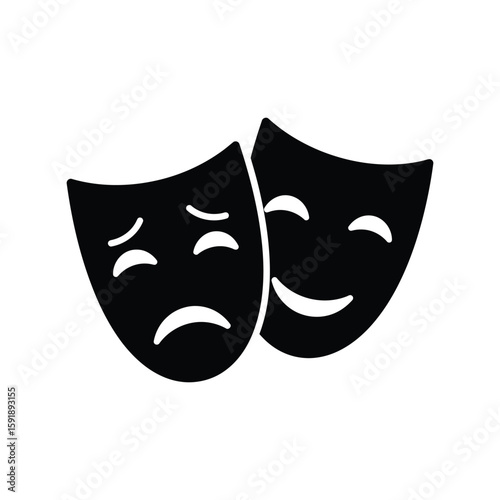 Comedy and Tragedy Masks Icon Vector, Theater Drama Art Symbols
