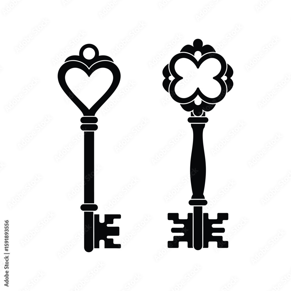 Obraz premium Vintage Skeleton Keys Silhouette Set, Antique Decorative Lock Opening Tools