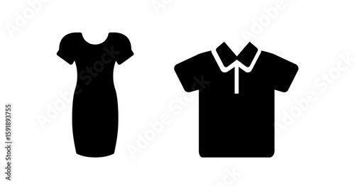 Simple Black Silhouettes: Dress and Polo Shirt Icons for Fashion Design