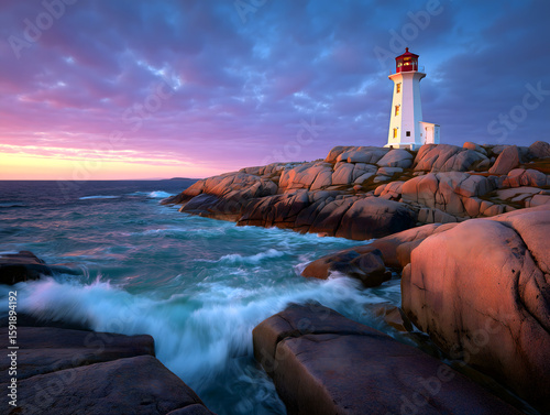 Iconic Lighthouse on Rocky Coastline at Dramatic Sunset