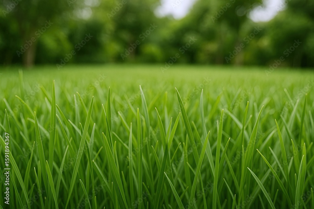Fototapeta premium Vibrant Fresh Green Grass Field Close Up with Lush Nature Background in Daylight.