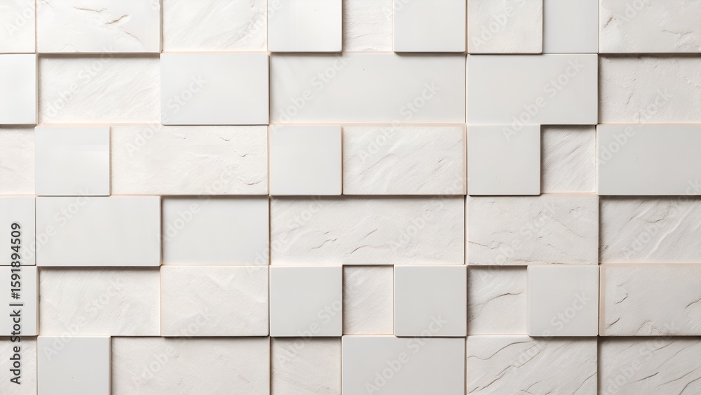 Obraz premium Modern White Geometric Tile Wall Design for Stylish Interior Home Decoration Ideas