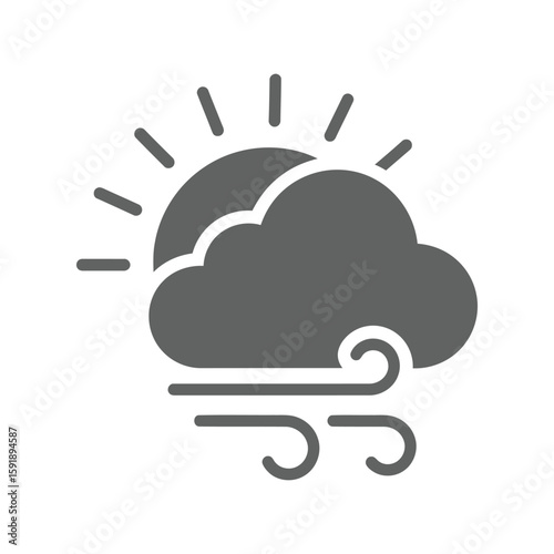 Windy Weather Forecast Icon Vector, Sun Behind Cloud Air Movement Graphic