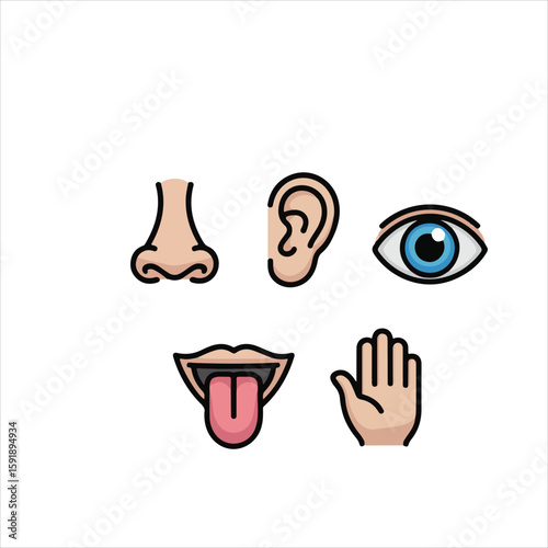 Five human senses editable stroke outline icons set isolated on white background flat vector illustration. 