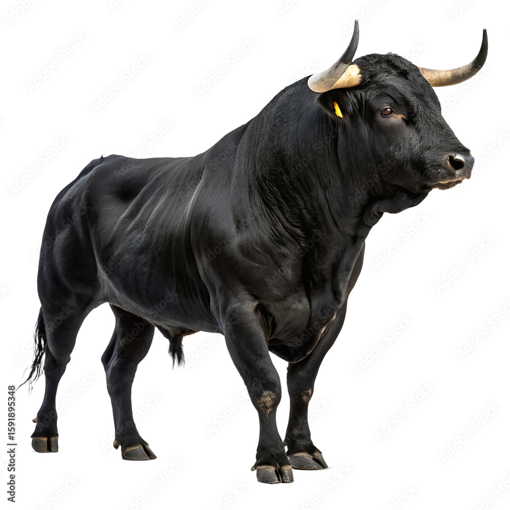 Muscular Spanish Black Bull Isolated on White – Ultra High-Resolution Muscular Spanish Black Bull Isolated on White – Ultra High-Resolution