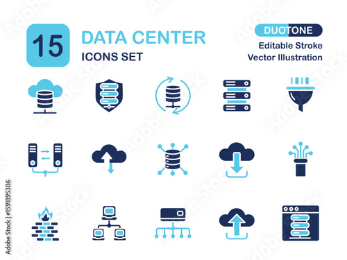 Modern Duotone Data Center Icon Set