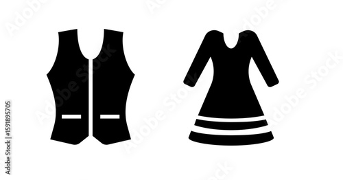 Simple Black and White Vest and Dress Icons: Minimalist Fashion Design