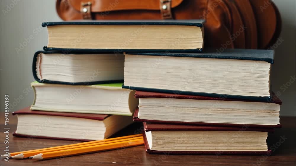 stack of books with pencils on wooden desk symbolizing back to school season