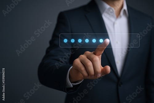 Wallpaper Mural Businessman in formal suit interacting with digital fingerprint authentication interface on dark background. Torontodigital.ca