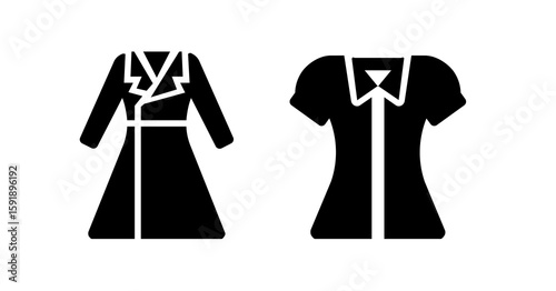 Simple Black and White Dress Icons:  Elegant Minimalist Fashion Apparel Designs