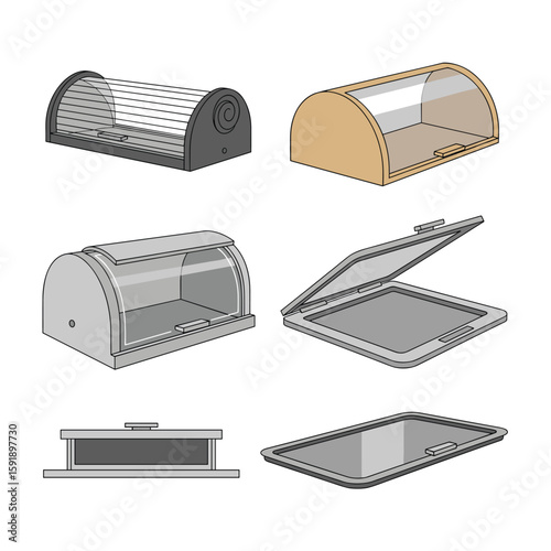 A collection of various food display and storage containers for bakeries and delicatessens
