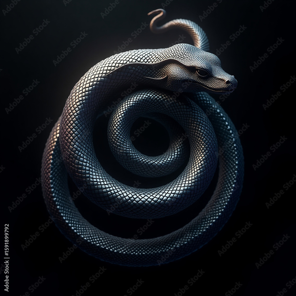 Fototapeta premium Abstract Spiral Snake – Fantasy Reptile Curling into Infinity