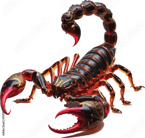 Black Scorpion Illustration with Raised Tail and Claws on White Background