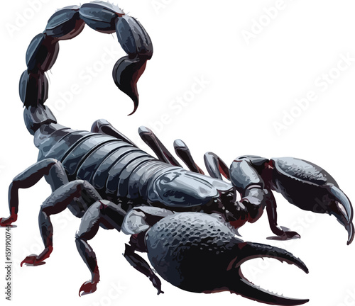 Black Scorpion Illustration with Raised Tail and Claws on White Background