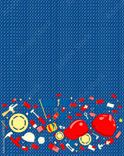 Bold Woven Denim Fabric Texture Design with Navy Blue, Rust Red, and Off-White Palette