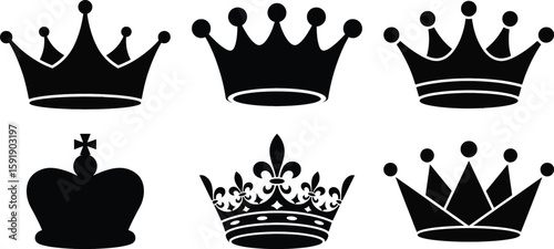 Crown silhouette vector icons for regal and luxury themes