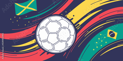 Create an abstract background featuring a dynamic, high-resolution soccer ball at the centre, glowing with a subtle neon aura
