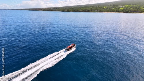 Wallpaper Mural Red speed boat carrying tourists travels along the Maui, Hawaii coast, aerial Torontodigital.ca