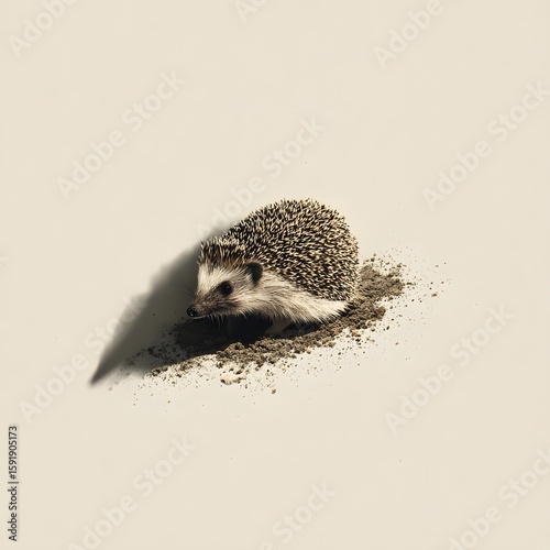 A hedgehog nestled in a mound of soil, showcasing its natural habitat in a serene setting