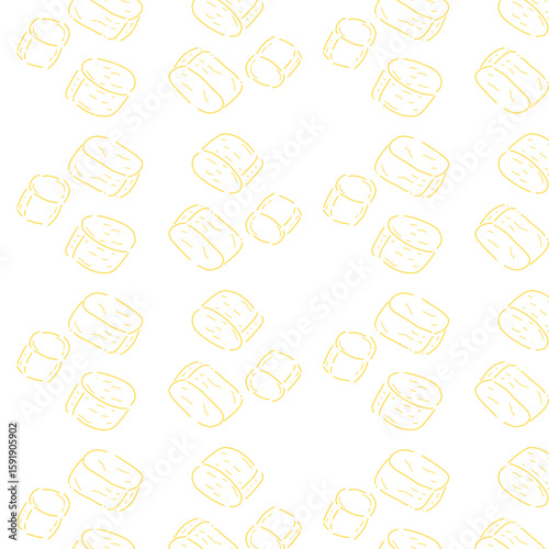 Vector illustration of various cheese blocks in doodle style. Includes wedge-shaped and cube-shaped cheese pieces, ideal for food packaging, culinary designs, dairy product ads, and hand-drawn icon
