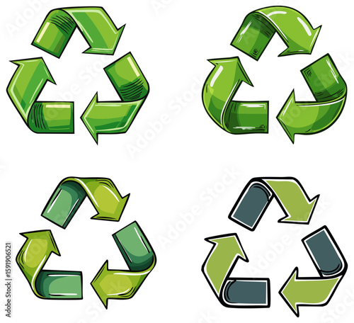 Green recycle icon set 
