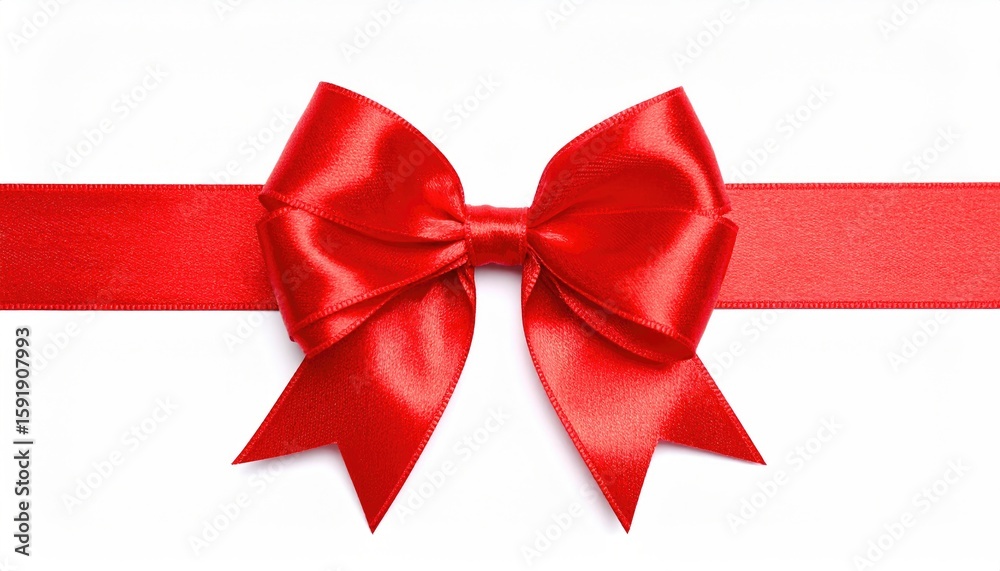 Fototapeta premium Red satin ribbon bow on white background