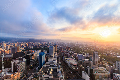 Hokkaido, JapanBeautiful Sunrise Over Sapporo City Skyline in Hokkaido Japan

