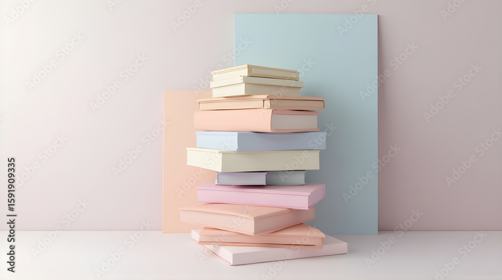 Fototapeta premium Pastel Colored Stack of Books on a Tabletop with Soft Backgrounds