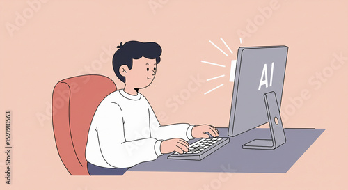 Character design typing on keyboard