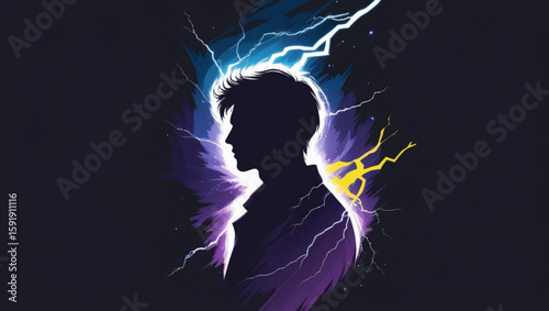 Electric Man Silhouette with Lightning