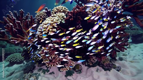 An extraordinary underwater scene reveals vibrant corals and darting tropical fish in a thriving marine ecosystem showcasing the breathtaking biodiversity of coral reefs in 4K detail beneath the