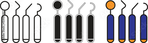 Dental instruments icon showing scaler and probe tools for oral hygiene and inspection with transparent background