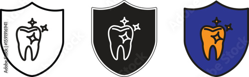Tooth and shield with sparkle icon representing protected oral hygiene or secure dental care with transparent background