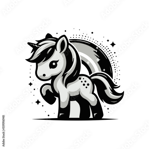  A unicorn foal with a rainbow mane