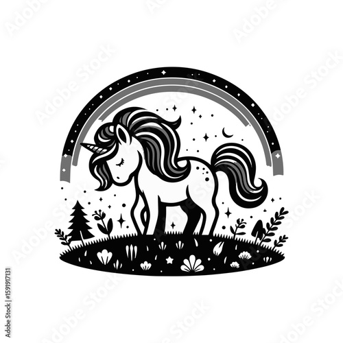  A unicorn foal with a rainbow mane
